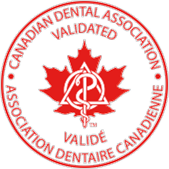 Canadian Dental Association validated certification seal with a red maple leaf emblem