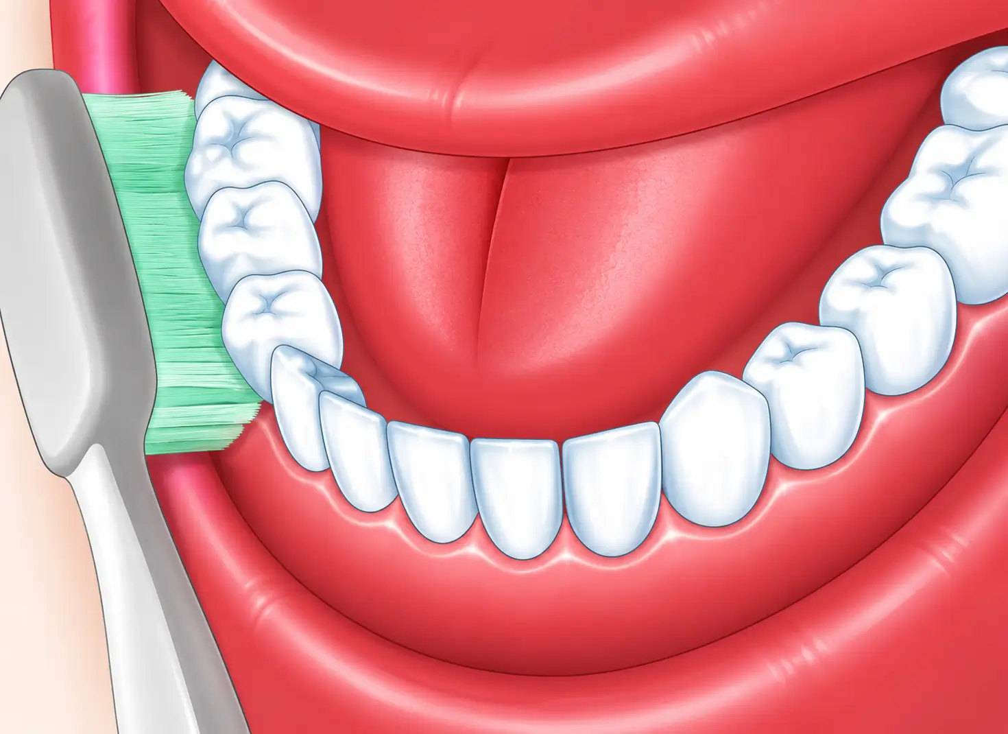 Clean All Tooth Surfaces. Brush the outside (cheek side), the inside (tongue side), and the chewing surfaces of each tooth. Clean All Tooth Surfaces. Brush the outside (cheek side), the inside (tongue side), and the chewing surfaces of each tooth.