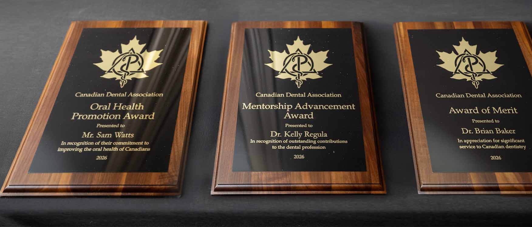 plaques on a table