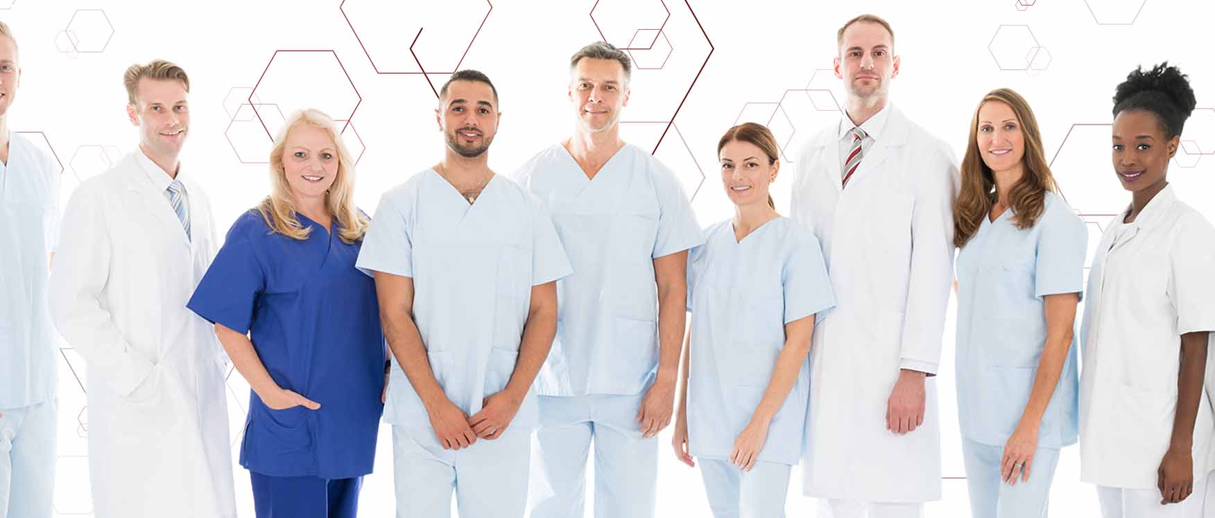 diverse lineup of dentists in a line