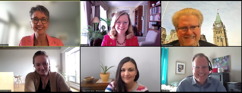 Six people in a video conference call displayed in separate webcam windows.